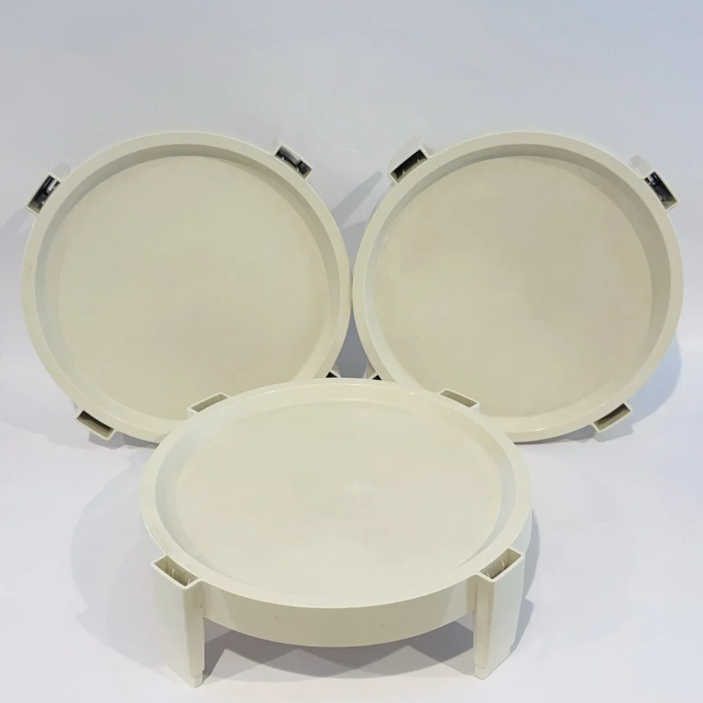 Vintage MCM Tupperware Divided‎ Party Tray w Lid & 3 Tier Stacking Stands Almond